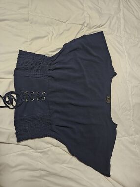 Smocked Lace-Up Navy Crop Top